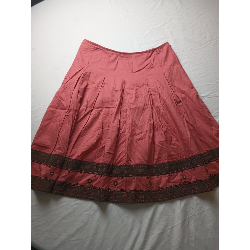 Apt‎ 9 Pink Brown Midi Skirt Cotton Lace Mirror detail Women Size 6 Boho